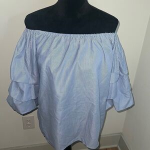 Vivid Importers of NY‎ blue white pin stripes off the shoulder layered sleeves L